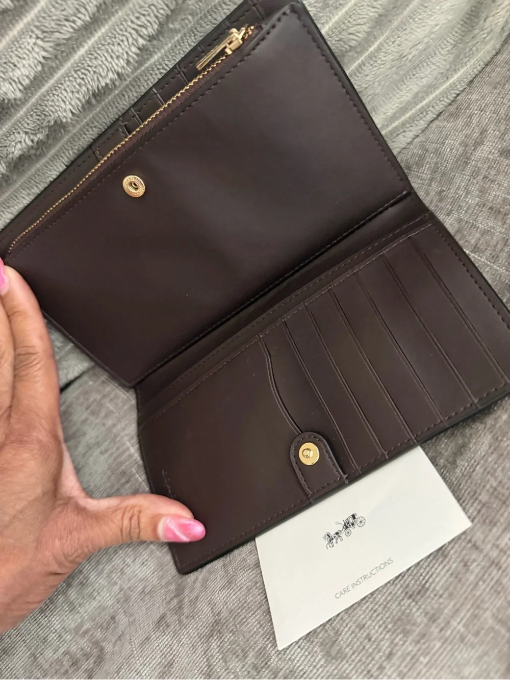 Coach Black Pebbled Leather Zip Wallet with Gold Logo
